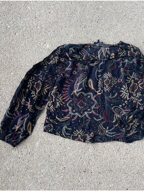Vintage Y2K Miss Me Blouse Puff Bell Sleeve Top Black Paisley Girls L 2000s